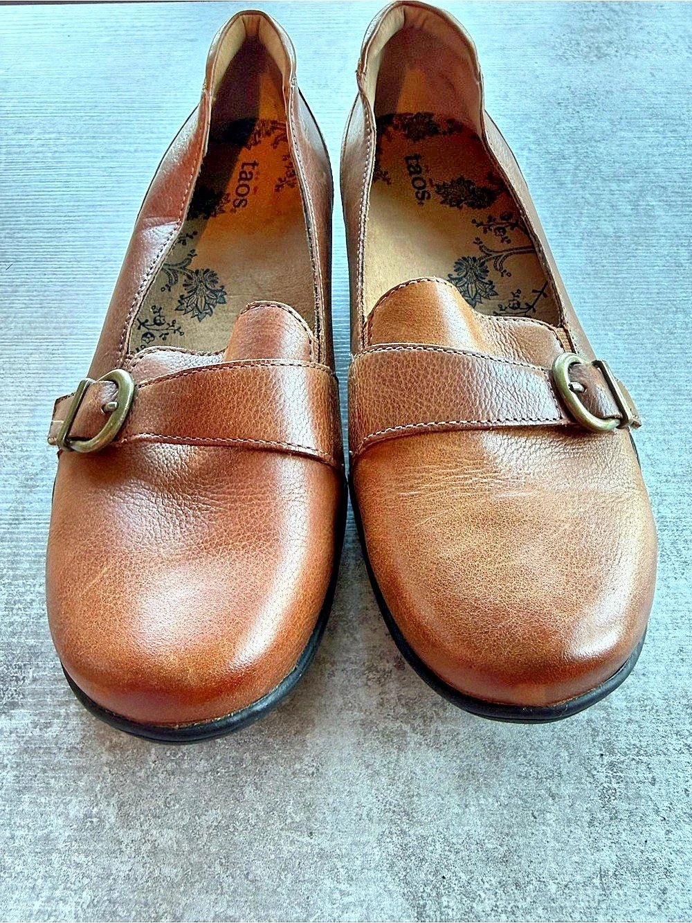 Taos Women’s Brown Cognac Leather Mary Jane Flats Buckle Comfort Shoes